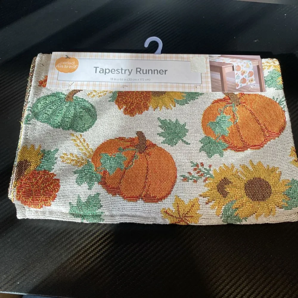 Perfect Harvest Tapestry‎ Runner Fall Pumpkins and Sunflowers 13 x 68 inch